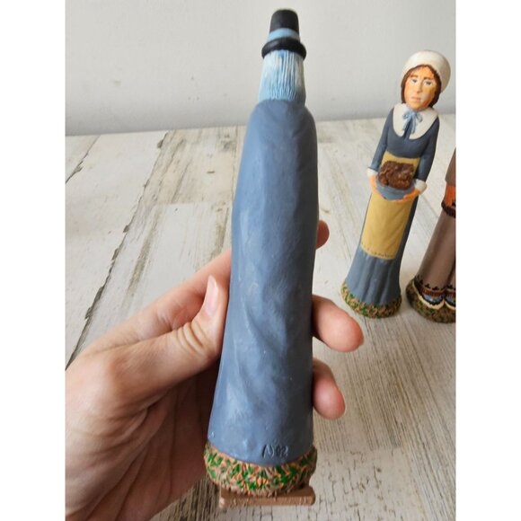 Vintage pencil pilgrim Thanksgiving in the end plaster decor set couple - Picture 4 of 15